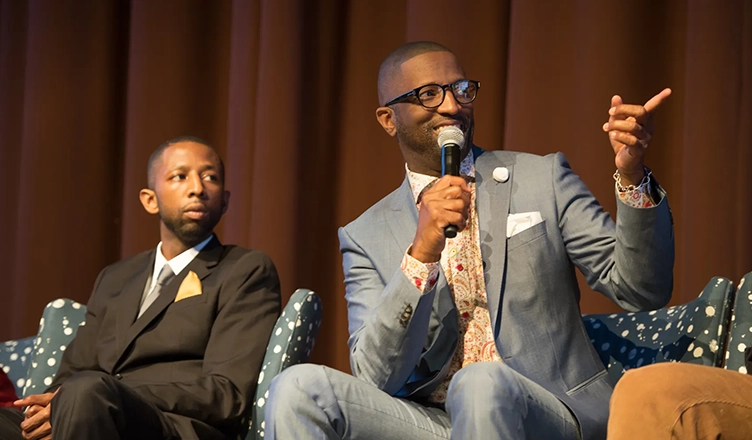 Brandon and Rickey Smiley speak on stage during TV One’s “Rickey Smiley For Real” season 2 Q&A session at SCADshow on May 4, 2016 in Atlanta, Georgia. (Credit: Marcus Ingram/Getty Images for TV One)