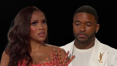 Drew Sidora and Ralph Pittman on the season 14 reunion of Real Housewives of Atlanta. (Credit: Bravo)
