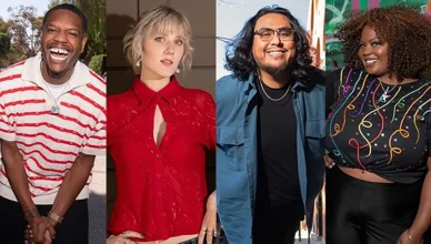 (L-R) Papp Johnson, Olivia Carter, Luis Juarez, TaTa Sherise will compete on 'Funny AF With Kevin Hart' (Credit: Netflix)