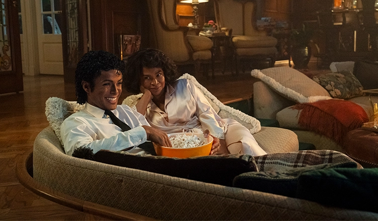Jaafar Jackson as Michael Jackson and Nia Long as Katherine Jackson in Michael (Credit: Hilary Bronwyn Gayle/Lionsgate)