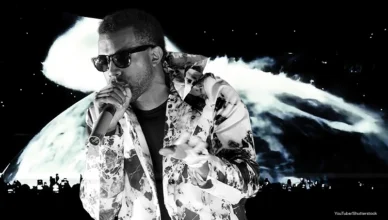 Kanye West, known to fans as "Ye," is shown at the Shanghai Grand Stage in Shanghai, China on 3 November 2008 over a screengrab of the stage at his SoFi Stadium concert in Inglewood, California on April 3, 2026. (Credit: YouTube and Shutterstock)