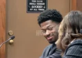 Rapper Lil Nas X, born Montero Hill, and defense attorney Christy O’Connor at the Van Nuys Court House for a status hearing in Los Angeles on Monday, April 6, 2026. (Photo by Anita Bennett/Urban Hollywood 411)