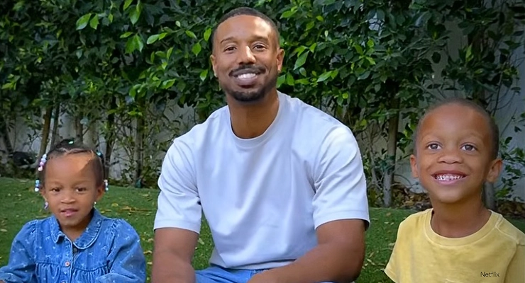 Michael B Jordan with his niece and nephew in Swapped promo. (Credit: Netflix)