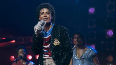 Rhyan Hill as Tito Jackson, Jaafar Jackson as Michael Jackson, and Tre’ Horton as Marlon Jackson in Michael. (Credit: Glen Wilson/Lionsgate)