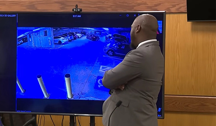 The prosecution played surveillance footage showing the July 2025 theft of unreleased Beyoncé music. (Credit: 11 Alive News)