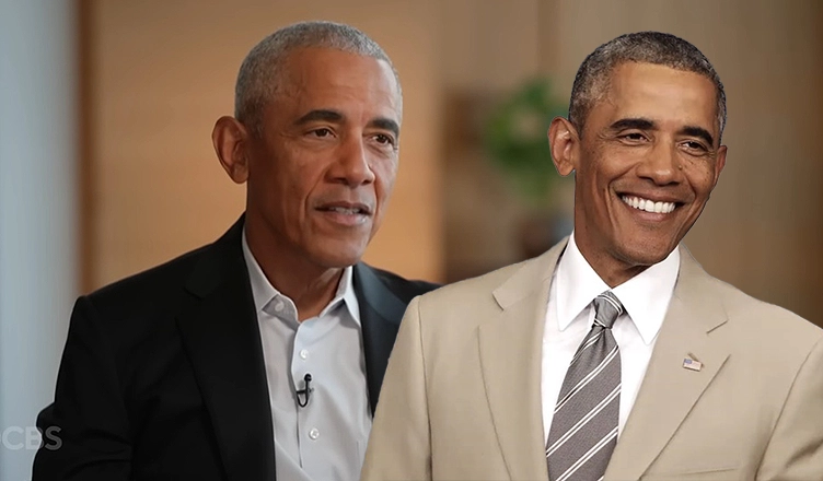 Former President Barack Obama on The Late Show with Stephen Colbert and wearing his tan suit in 2014. (Credit: CBS and YouTube)