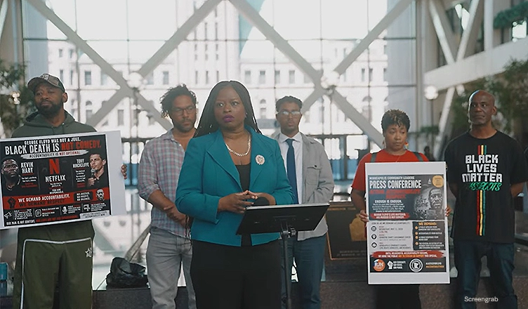 Community activists held a news conference in Minneapolis on Wednesday, May 13 and denounced comments made at Netflix's Kevin Hart Roast about the police killing of George Floyd. (Credit: Screengrab)