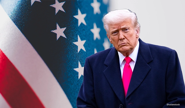 A composite Image of President Donald Trump and the United States flag. (Both images from Shutterstock)