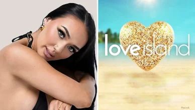 Vasana Montgomery and Love Island Logo (Credit: Peacock)