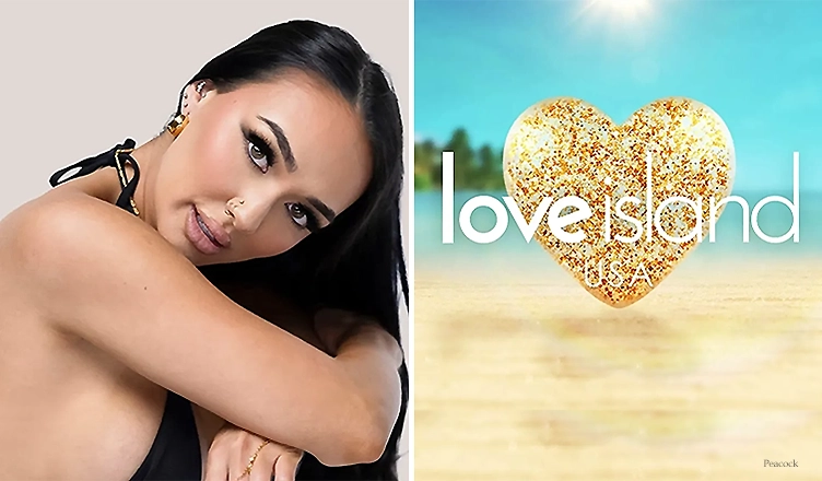Vasana Montgomery and Love Island Logo (Credit: Peacock)