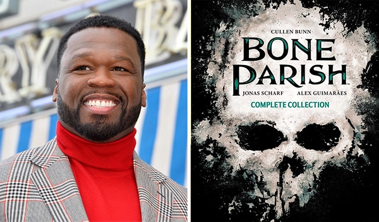 50 Cent and Bone Parish (Credit: Shutterstock and Starz/BOOM! Studios)