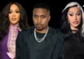 L-R Erica Campbell, Nas, Cardi B (Credit: Handout photo, Jamie McCarthy for Getty Images, Shutterstock)