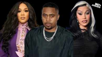 L-R Erica Campbell, Nas, Cardi B (Credit: Handout photo, Jamie McCarthy for Getty Images, Shutterstock)