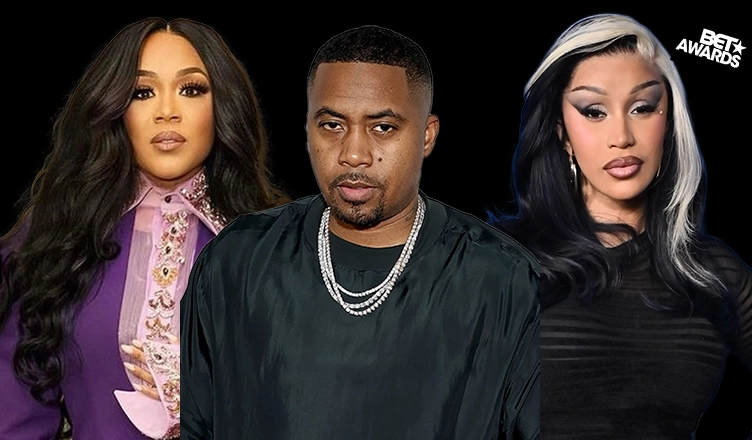 L-R Erica Campbell, Nas, Cardi B (Credit: Handout photo, Jamie McCarthy for Getty Images, Shutterstock)