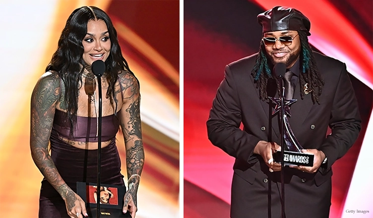Kehlani and Leon Thomas picked up awards at the BET Awards 2026 at Peacock Theater on June 28, 2026 in Los Angeles, California. (Photo by Paras Griffin/Getty Images for BET)