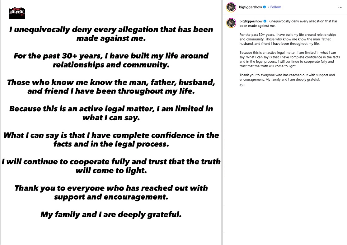 Big Tigger official statement about his arrest. (Credit: Instagram/Big Tigger Show)