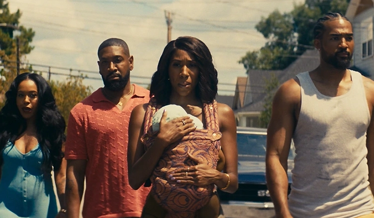 L-R: DomiNque Perry as Aja, Bryan Terrell Clark as Mr. Tea, Diarra Kilpatrick as Diarra Brickland, and Shannon Wallace as Chris in Diarra From Detroit, episode 2, season 2, streaming on Paramount+, 2026. Photo Credit: BET/Paramount+