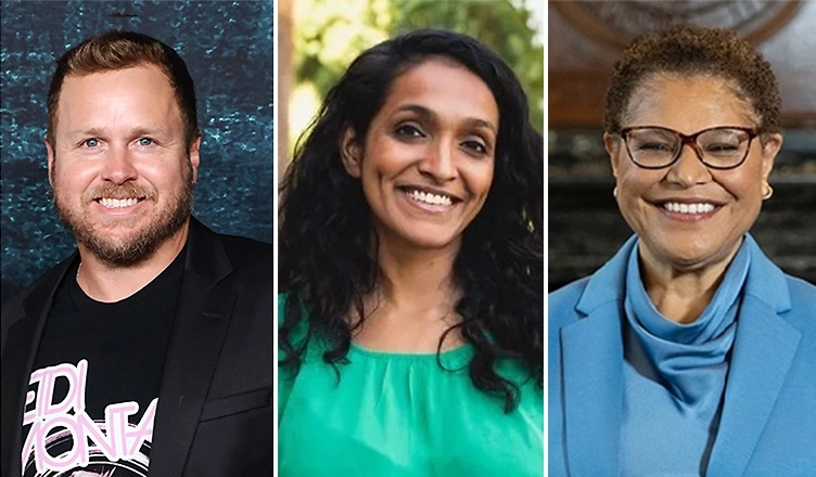 Reality Star Spencer Pratt, City Councilwoman Nithya Raman, and Los Angeles Mayor Karen Bass (Credit: Popular Images and Handout Photos)