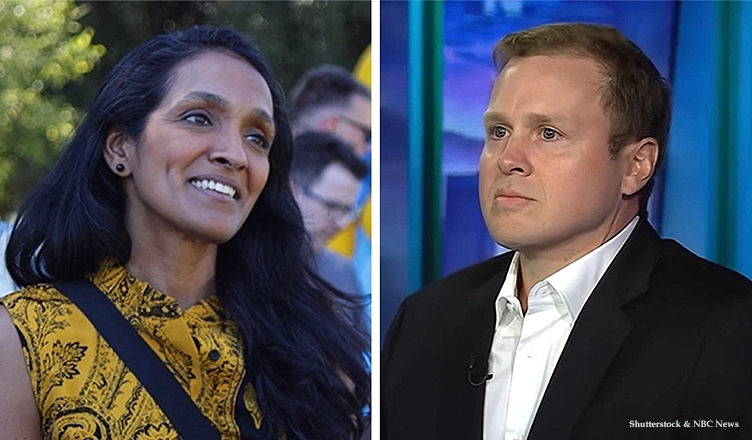 Los Angeles-March 8th 2026: Los Angeles City Council member Nithya Raman officially launches her bid to become Los Angeles Mayor and Spencer Pratt appears for an Interview on NBC News. (L-R Credit: Shutterstock and NBC News)