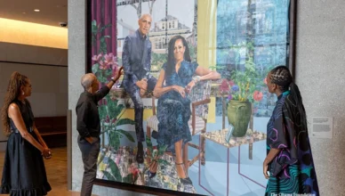 Former President Barack Obama and former first lady Michelle Obama unveiled their first official joint portrait together ahead of the grand opening of the Obama Presidential Center Museum in Chicago. (Credit: The Obama Foundation)