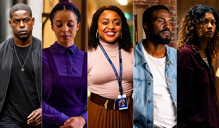 2026 Emmy Nominees include (L-R) Sterling K. Brown, Chase Infiniti, Quinta Brunson, Yahya Abdul-Mateen II, and Zendaya.