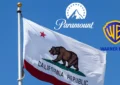 California state flag with Paramount and Warner Bros. logos. (Credit: Deposit Photos and studios)