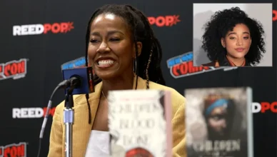'Children Of Blood And Bone' author Tomi Adeyemi with an inset of actress Amandla Stenberg. (L-R Credit: Jason Mendez/Getty Images for ReedPop and Deposit Photos)