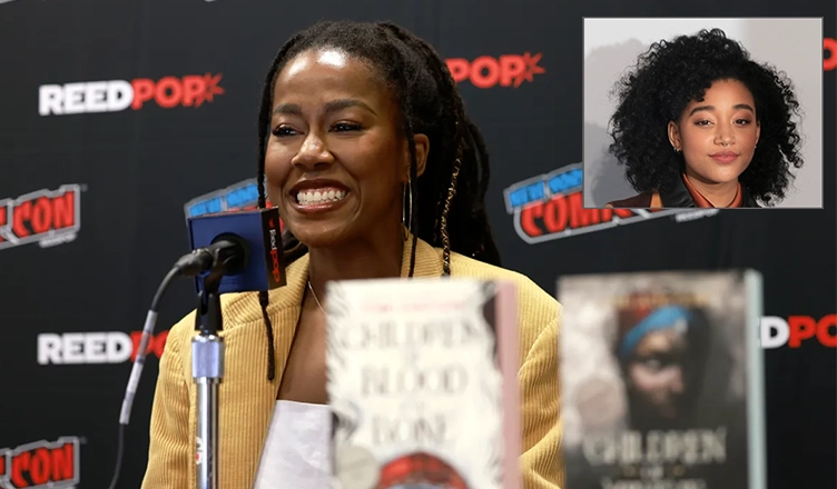 'Children Of Blood And Bone' author Tomi Adeyemi with an inset of actress Amandla Stenberg. (L-R Credit: Jason Mendez/Getty Images for ReedPop and Deposit Photos)