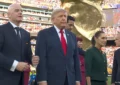 President Donald Trump helped present the medals to Spain after the World Cup finals on Sunday, July 19, 2026. (Credit: Fox Sports)