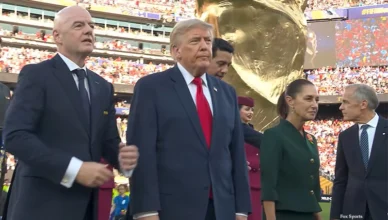 President Donald Trump helped present the medals to Spain after the World Cup finals on Sunday, July 19, 2026. (Credit: Fox Sports)