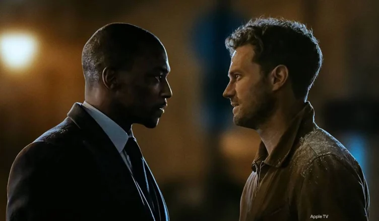 Anthony Mackie and Jamie Dornan in Apple TV series 12 12 12. (Credit: Apple TV)