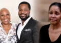 Malcolm-Jamal Warner with his mother at the Grammy Awards, and the actor's widow Tenisha Warner on CBS Mornings. (Credit: Getty Images for Recording Academy and CBS)