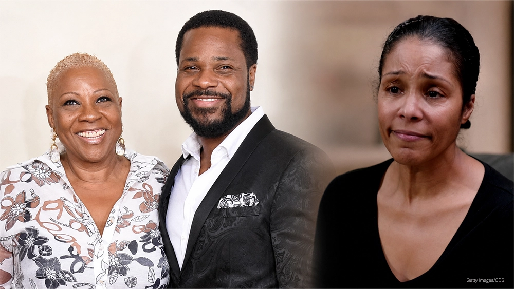 Malcolm-Jamal Warner with his mother at the Grammy Awards, and the actor's widow Tenisha Warner on CBS Mornings. (Credit: Getty Images for Recording Academy and CBS)