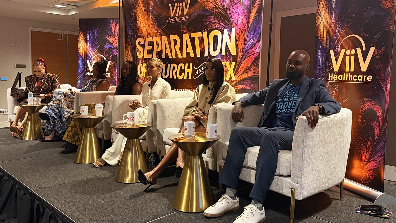 (L-R) Nikole Hannah-Jones, Ciarra Brown, Rev. Don Abram, Eva Marcille, Dr. Jackie Walters, and Randevyn Piérre at ViiV Healthcare’s NABJ Plenary Separation of Church & Sex: Faith and the Fight Against HIV at NABJ 2026 in Atlanta on Aug. 14, 2026. (Credit: ViiV Healthcare)