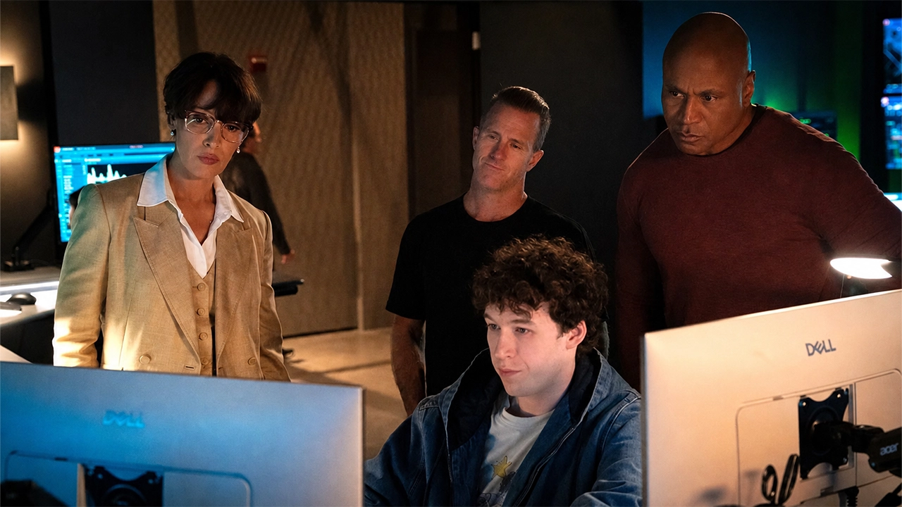 (Clockwise from Left) Jennifer Beals, Scott Caan, LL Cool J and Devin Druid on NCIS: New York (Credit: Michael Greenberg/CBS)