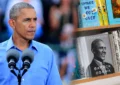 A composite image of former President Obama and books. (Credit: Shutterstock)