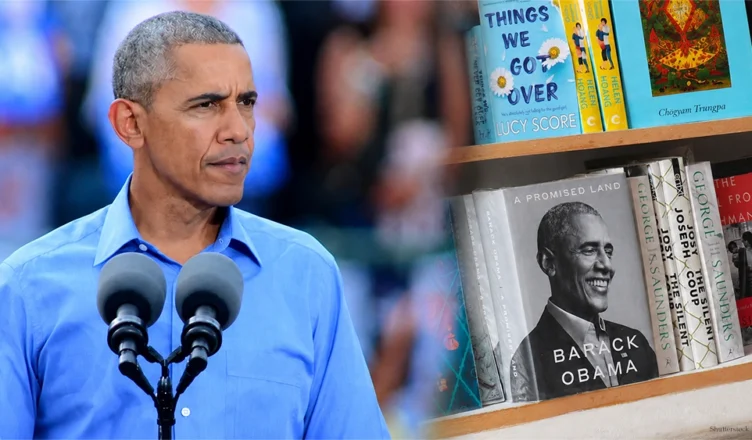A composite image of former President Obama and books. (Credit: Shutterstock)