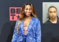Sidney Starr attends the 2022 BET Awards at Microsoft Theater on June 26, 2022 in Los Angeles, California and Booking Photo (Credit: Getty Images for BET and Fulton County Sheriff's Office)