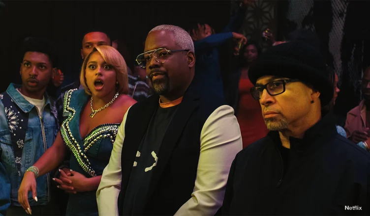 Jordan Aaron Hall, Kennedi Reece, Kadeem Hardison, and Darryl M. Bell on ‘A Different World’. (Credit: Netflix)