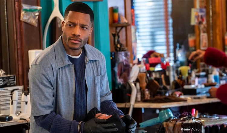Jermaine Fowler leads the cast as Travis “Trav” Walker in the upcoming Barbershop sequel series. (Credit: Prime Video)
