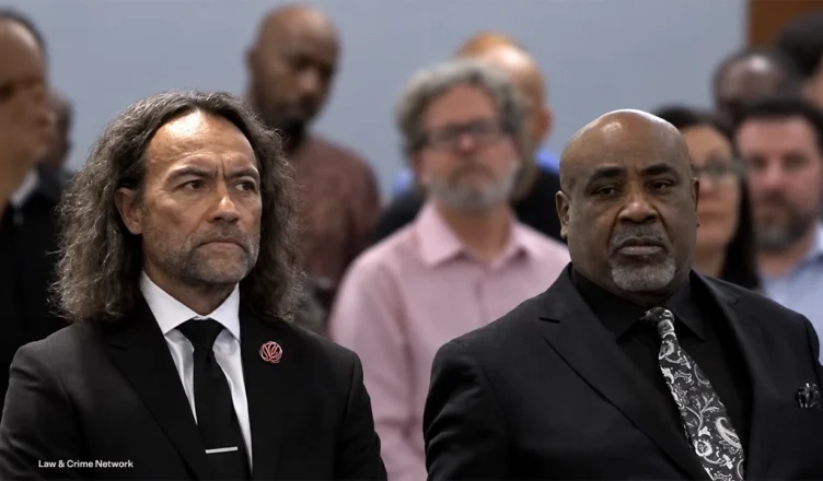 Duane "Keefe D" Davis is shown with his attorney Michael Sanft as the verdict is read during the former gang leader's criminal trial. Las Vegas, Nevada on Aug. 31, 2026. (Credit: Law & Crime Network)