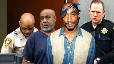 Duane "Keefe D" Davis in court with an inset of Tupac Shakur. (Credit: YouTube and a Tupac handout photo)