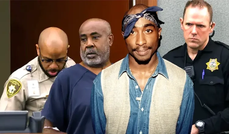 Duane "Keefe D" Davis in court with an inset of Tupac Shakur. (Credit: YouTube and a Tupac handout photo)
