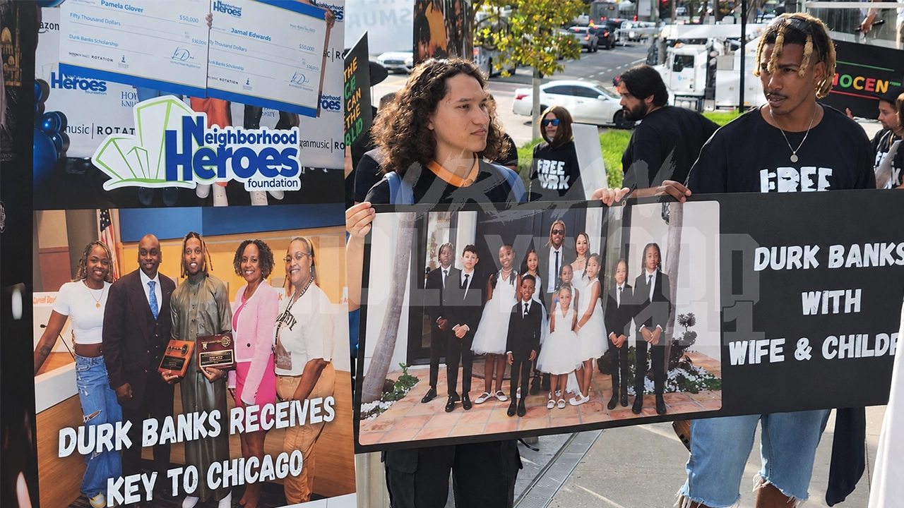 Protesters gathered outside a federal courthouse in Los Angeles to voice support for rapper Lil Durk in his murder-for-hire trial on Sept. 8, 2026. (Credit: Anita Bennett/Urban Hollywood 411)