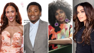Love on the Vineyard stars (L-R) Paula Patton, Derek Luke, Janet Hubert and is executive produced by Tracey E. Edmonds (Credit: Image Press Agency, IMDb and Lifetime)