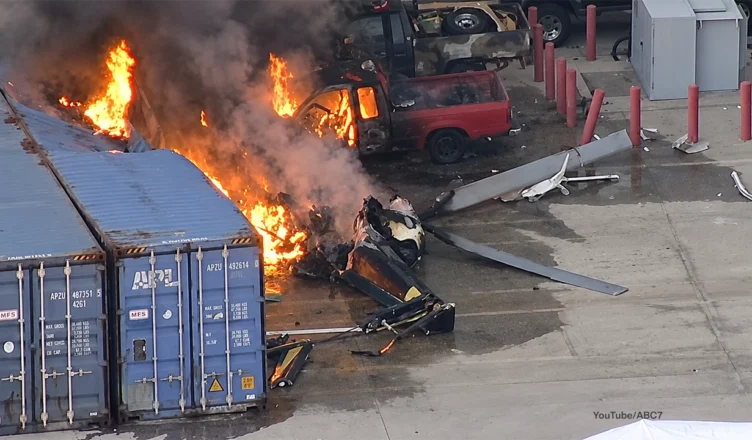 Three people were killed and another person was rushed to a hospital from injuries sustained when an NBC4 Los Angeles helicopter crashed while covering a deadly traffic collision on Tuesday, Aug. 15, 2026. (Credit: YouTube/ABC7)