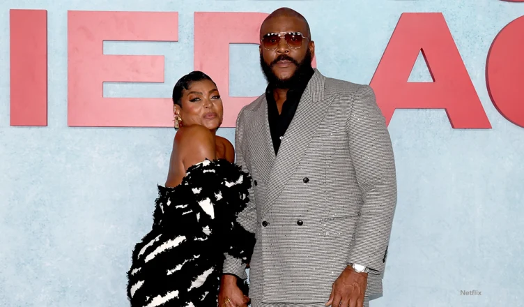 Taraji P Henson and Tyler Perry on red carpet at a special screening of “Why Did I Get Married Again?” at the iconic Harmony Gold Theater in Los Angeles on Sept. 8, 2026. (Credit: Netflix)