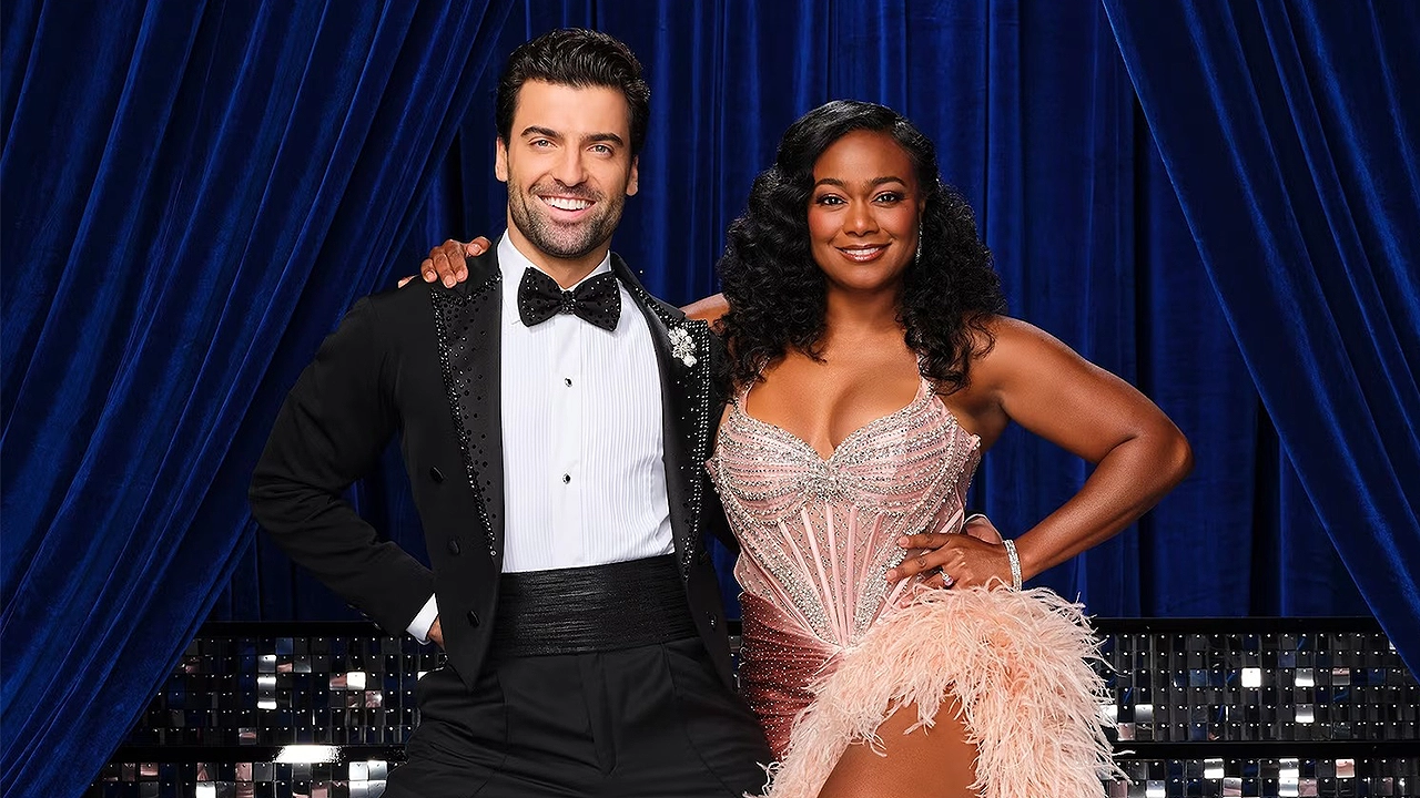 Tatyana Ali and professional dancer Jan Ravnik are shown in a Dancing With the Stars promo photo. (Credit: Andrew Eccles/Disney