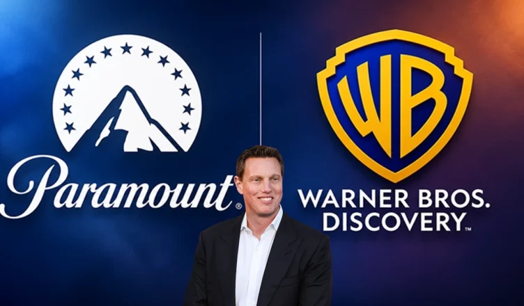 David Ellison With Paramount and Warner Bros Logo