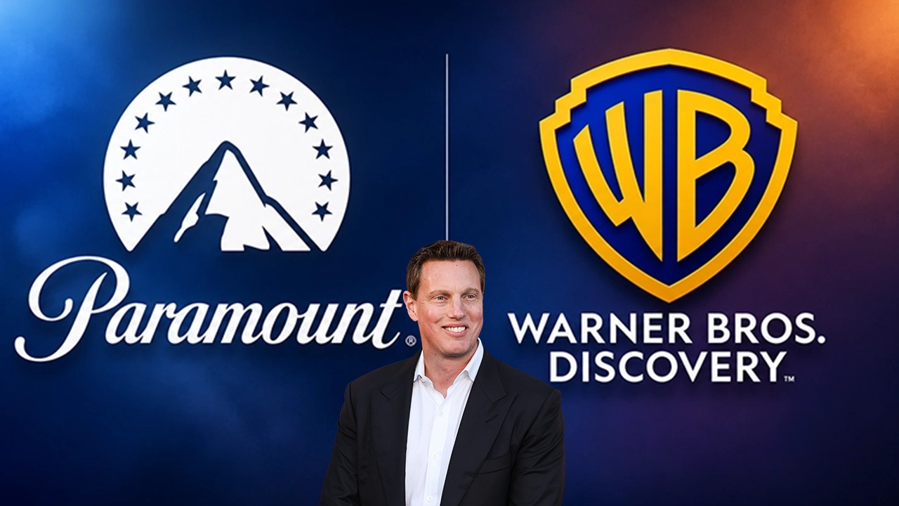 David Ellison With Paramount and Warner Bros Logo